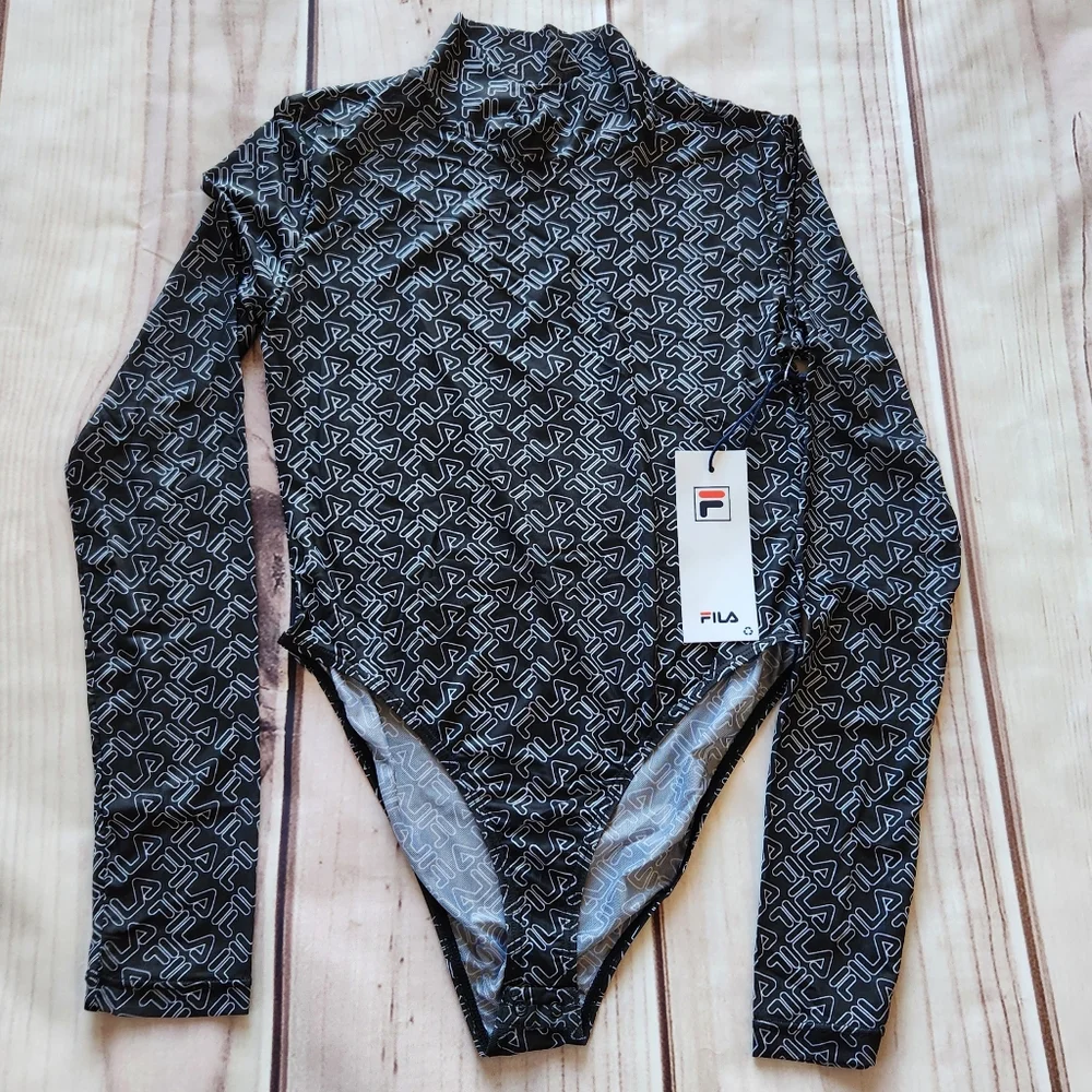 NWT Fila "Gaganga Sheer Bodysuit" Black White Mock Neck | Women's Size XS - Picture 5 of 11